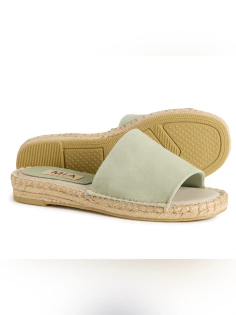 Mia Novelli Suede Leather Espadrille Jute Slides Sandals Sage Green Women 8